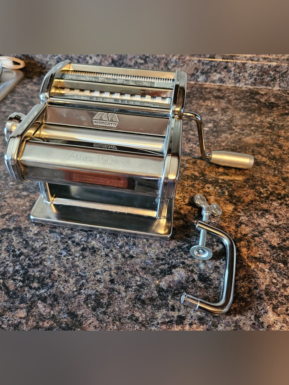 Marcato Atlas 150 Classic Line Chrome Steel Pasta Maker w/ Handle and Clamp
